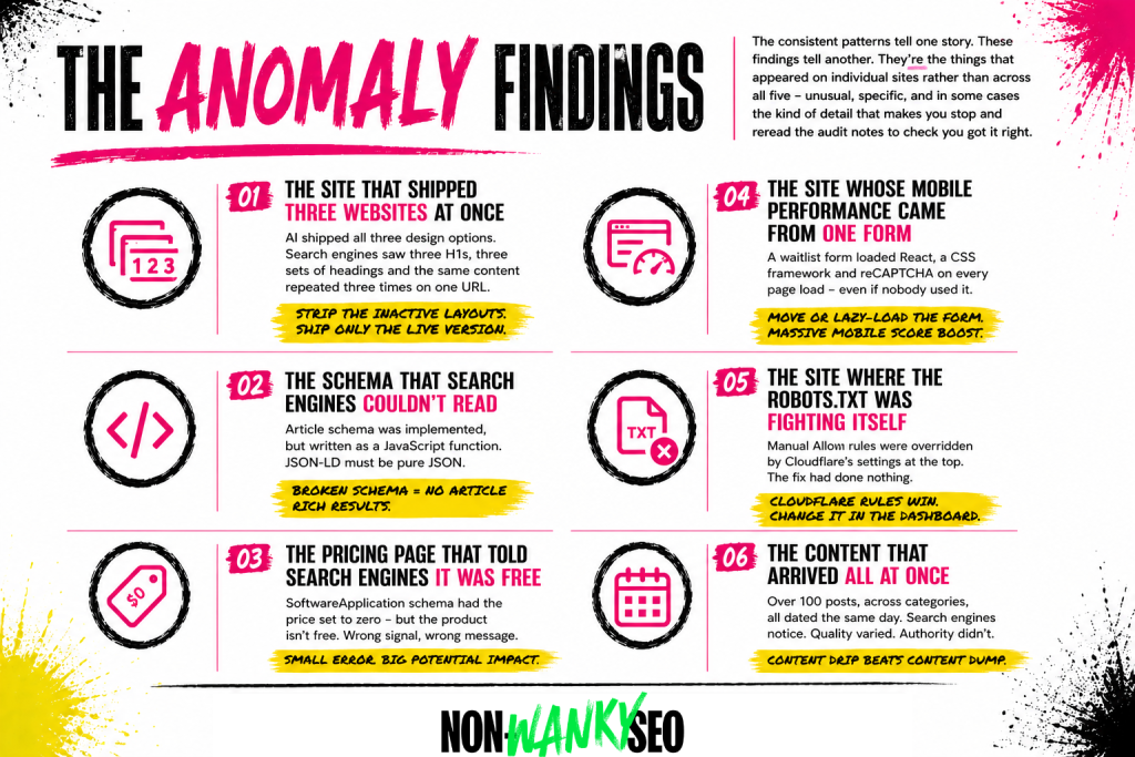 Are ai-built websites any good for seo? I audited 5 to find out Image showing the findings from the text below - created by chatgpt